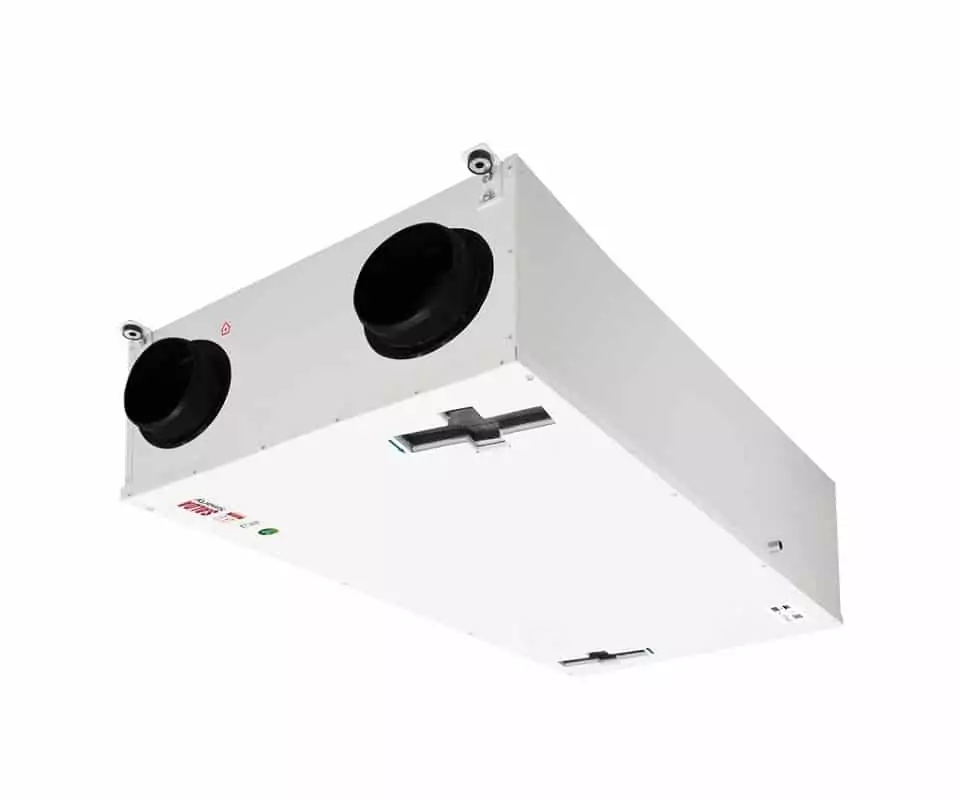 High-efficiency HVAC air filtration unit with dual intake vents for optimal air purification. Designed for commercial and industrial environments.