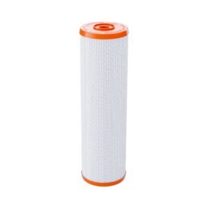 High-efficiency air purifier filter with orange top and bottom, designed for indoor air quality improvement and HEPA filtration.