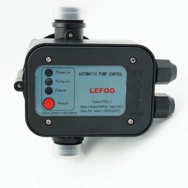 Automatic pump control unit for water filtration systems, LEFOO brand, compact and efficient. Suitable for managing water pumps in residential and industrial filtration applications.