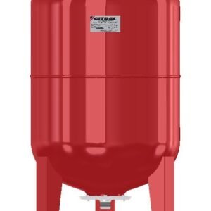 Red expansion tank for heating and cooling systems, high-quality pressure vessel for HVAC applications.
